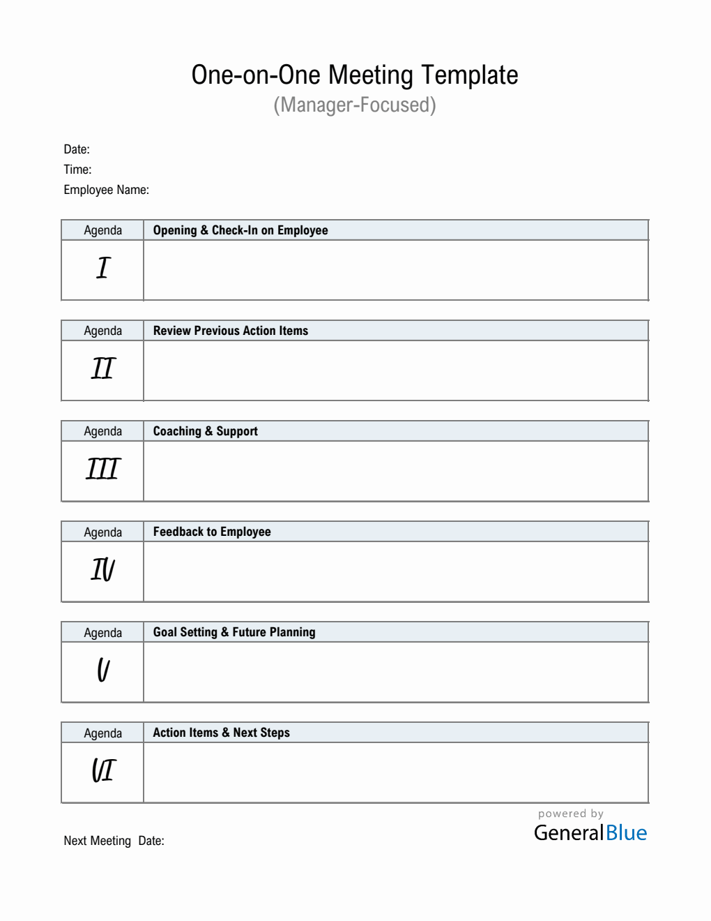 Downloadable 1-on-1 Meeting with Manager Template (Excel)