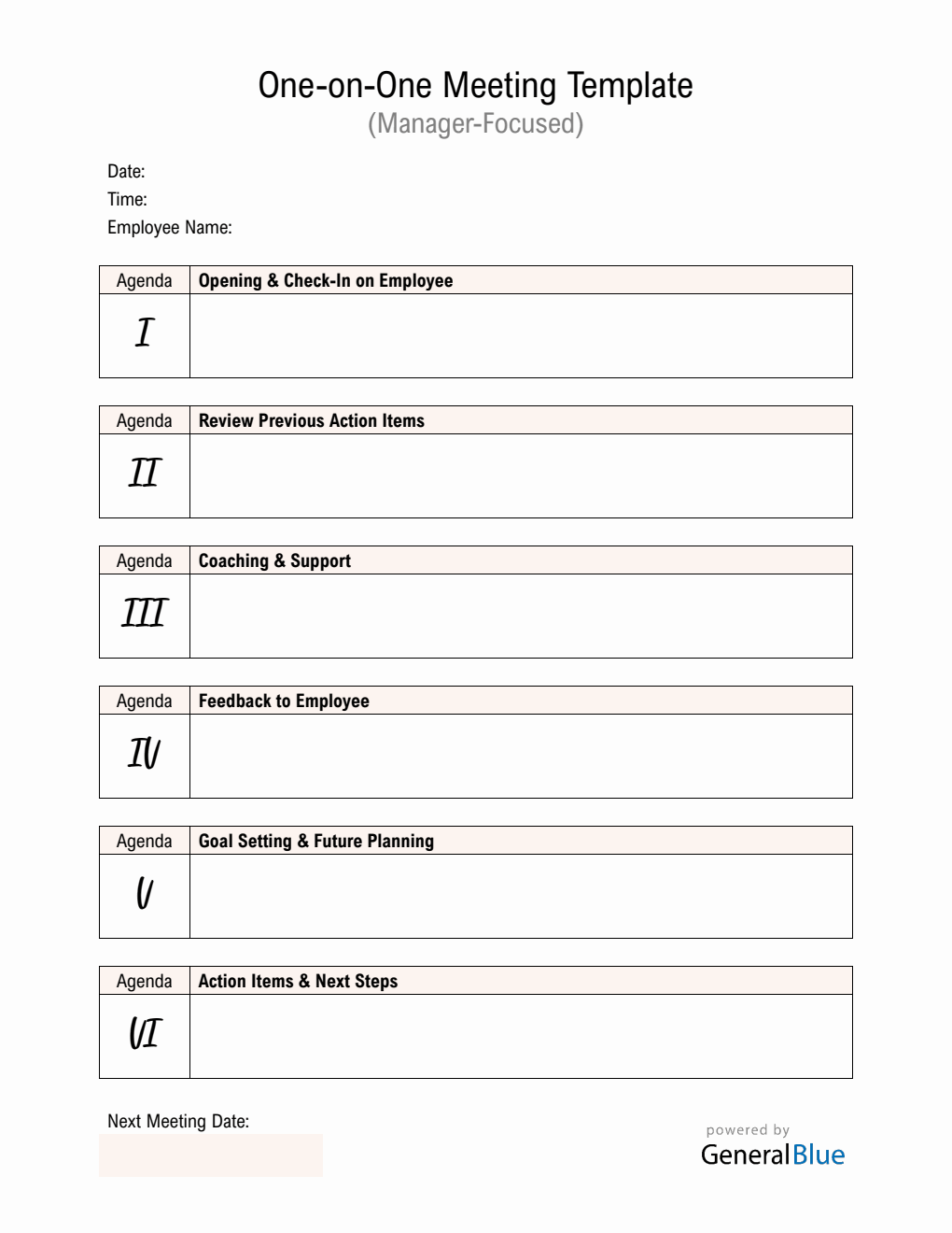 Downloadable 1-on-1 Meeting with Manager Template (PDF)