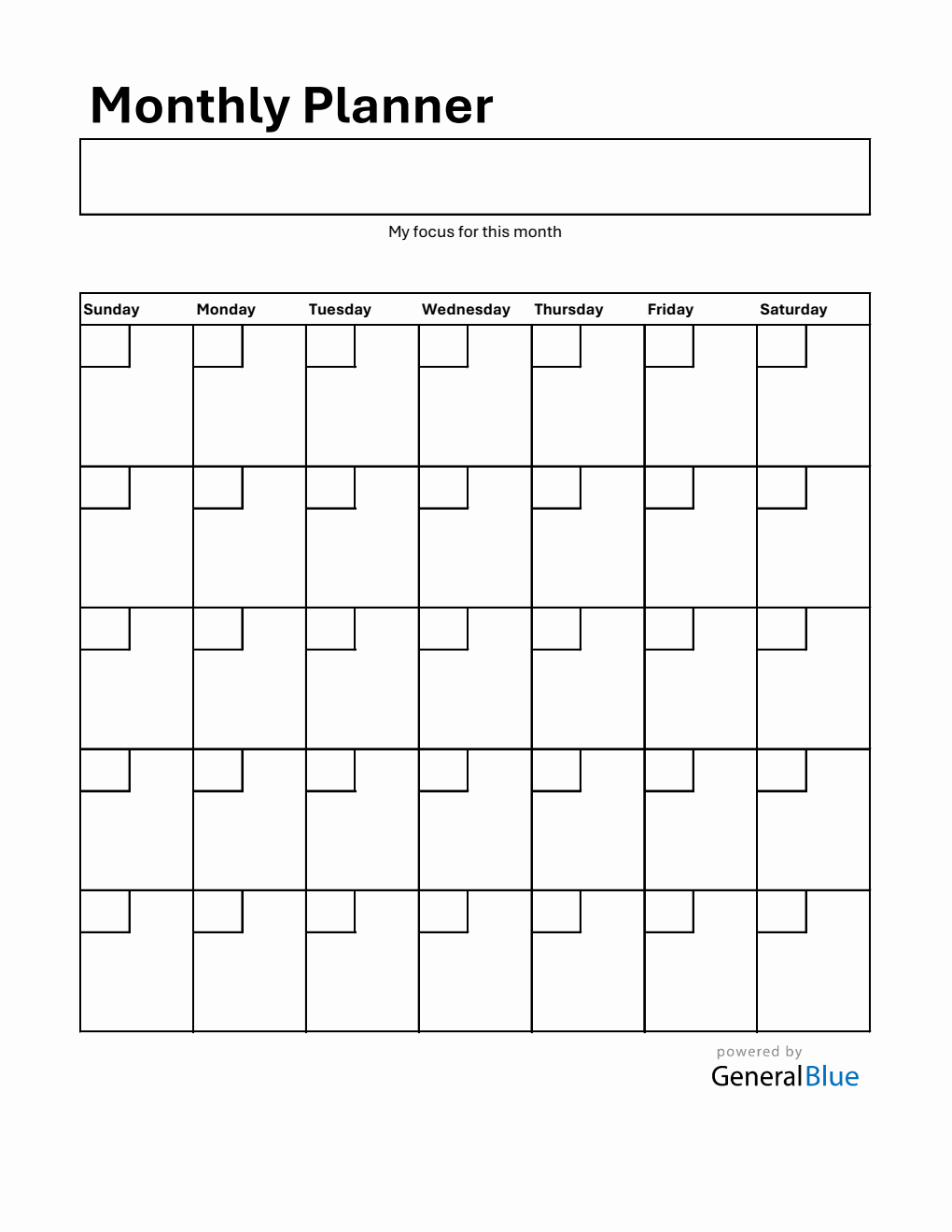 Printable At-a-Glance Monthly Planner (Excel)