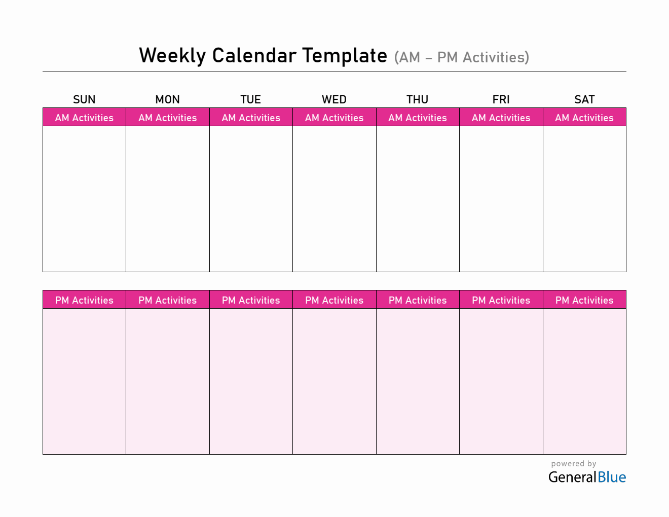 At-A-Glance Weekly Calendar Editable in PDF (AM-PM Layout)
