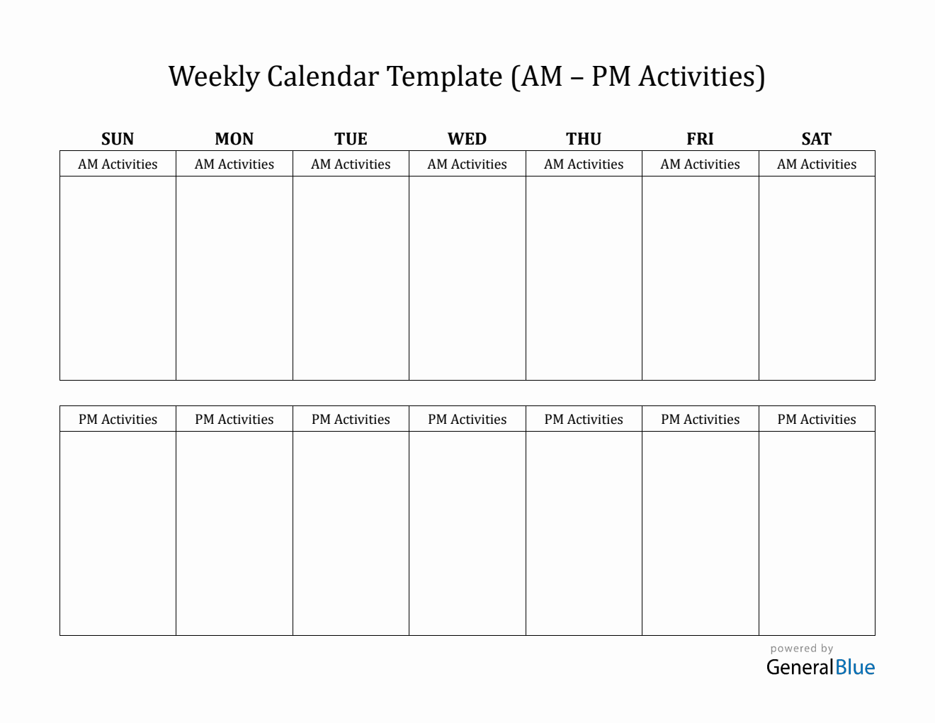 At-A-Glance Weekly Calendar Printable in PDF (AM-PM Layout)