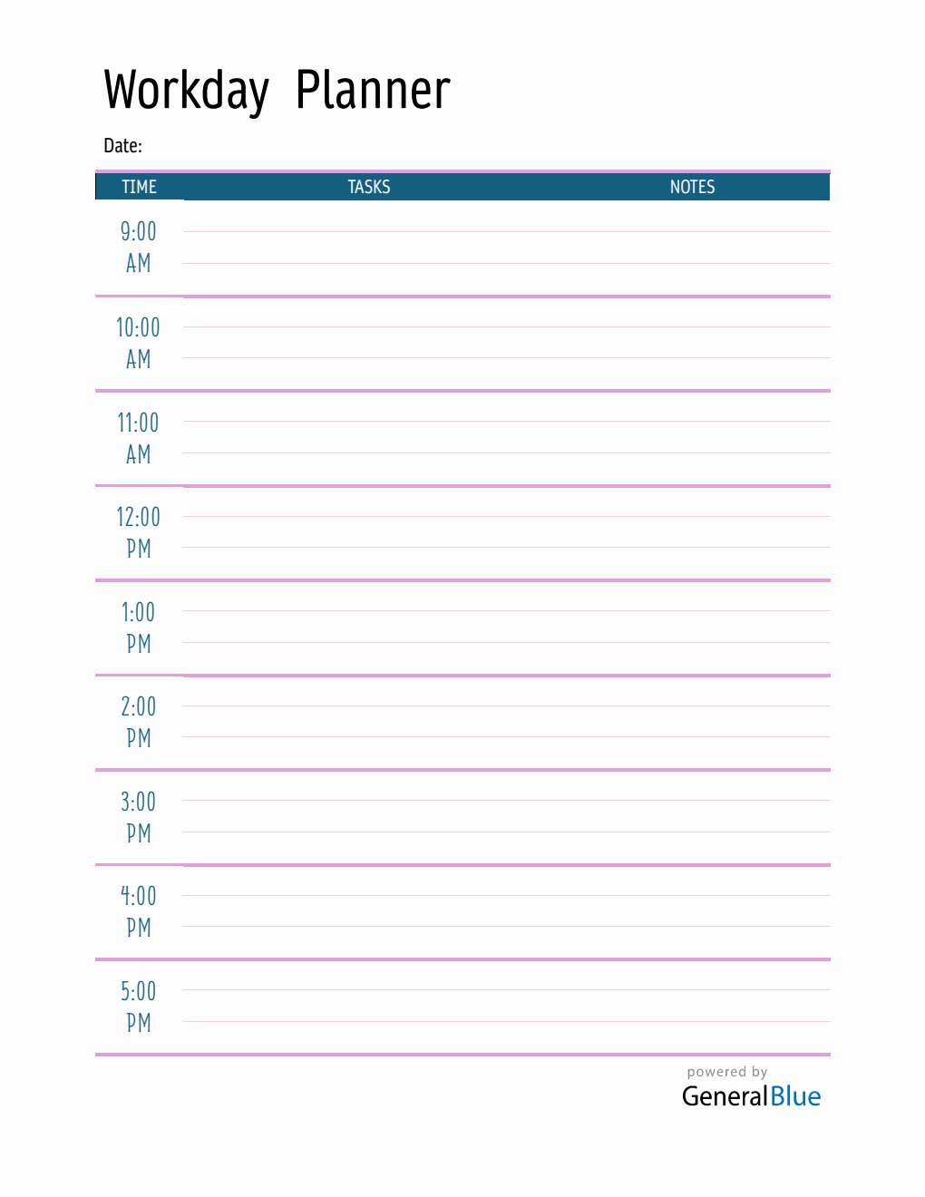 Daily Schedule Template Word with Time Slots (9Am To 5Pm Schedule)