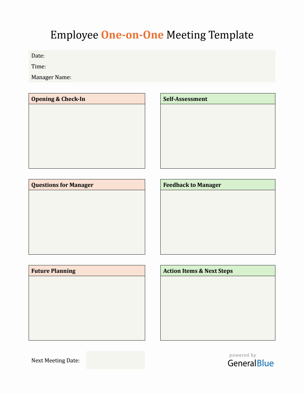 Downloadable Employee One-on-One Meeting Template PDF