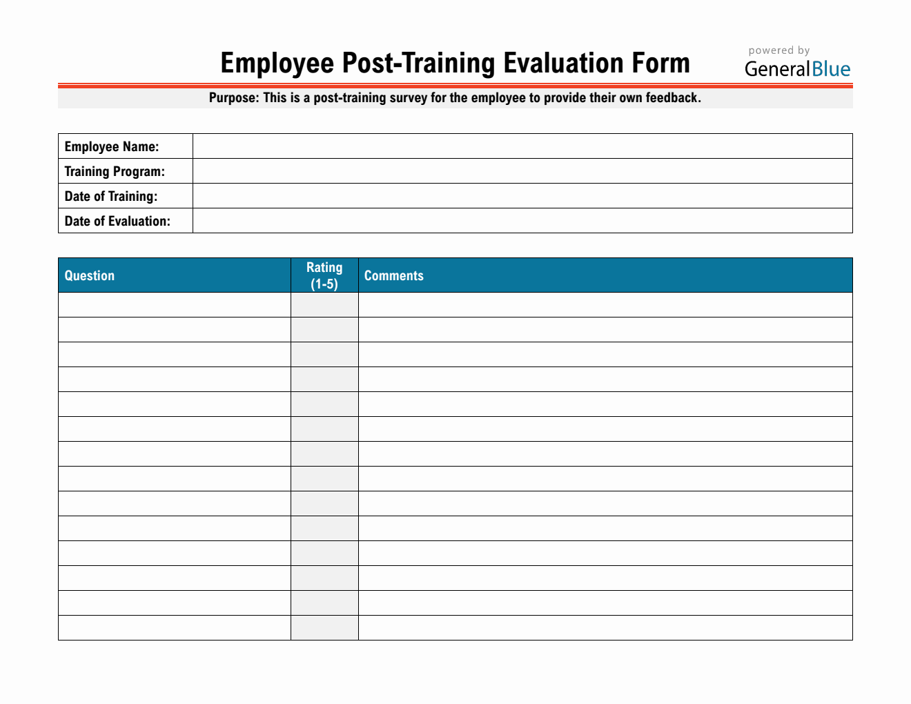 Free Employee Post-Training Evaluation Form Editable in PDF