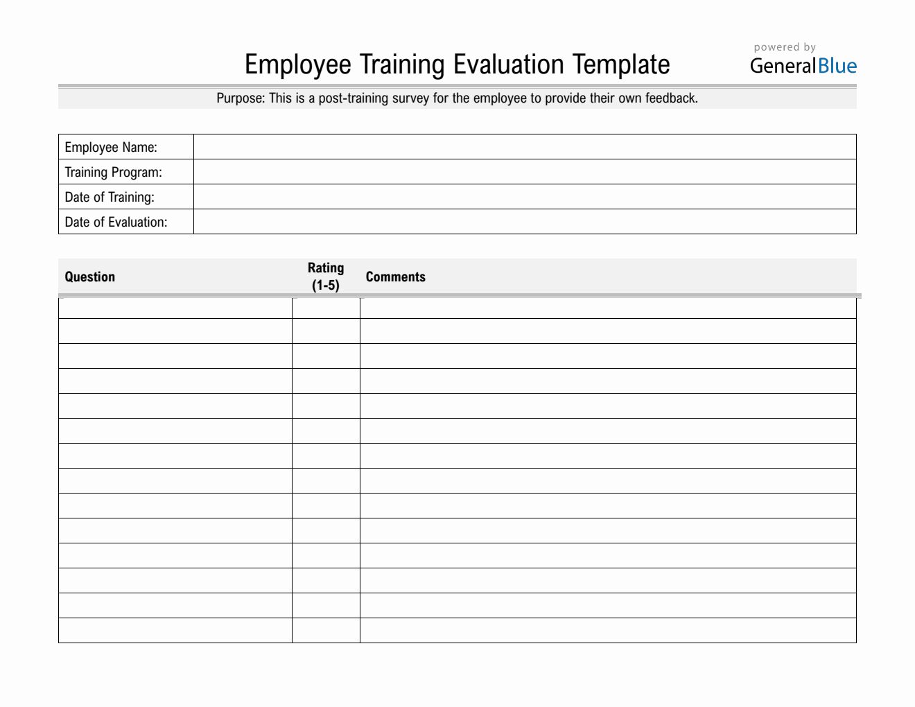 Free Employee Post-Training Evaluation Form Printable in PDF