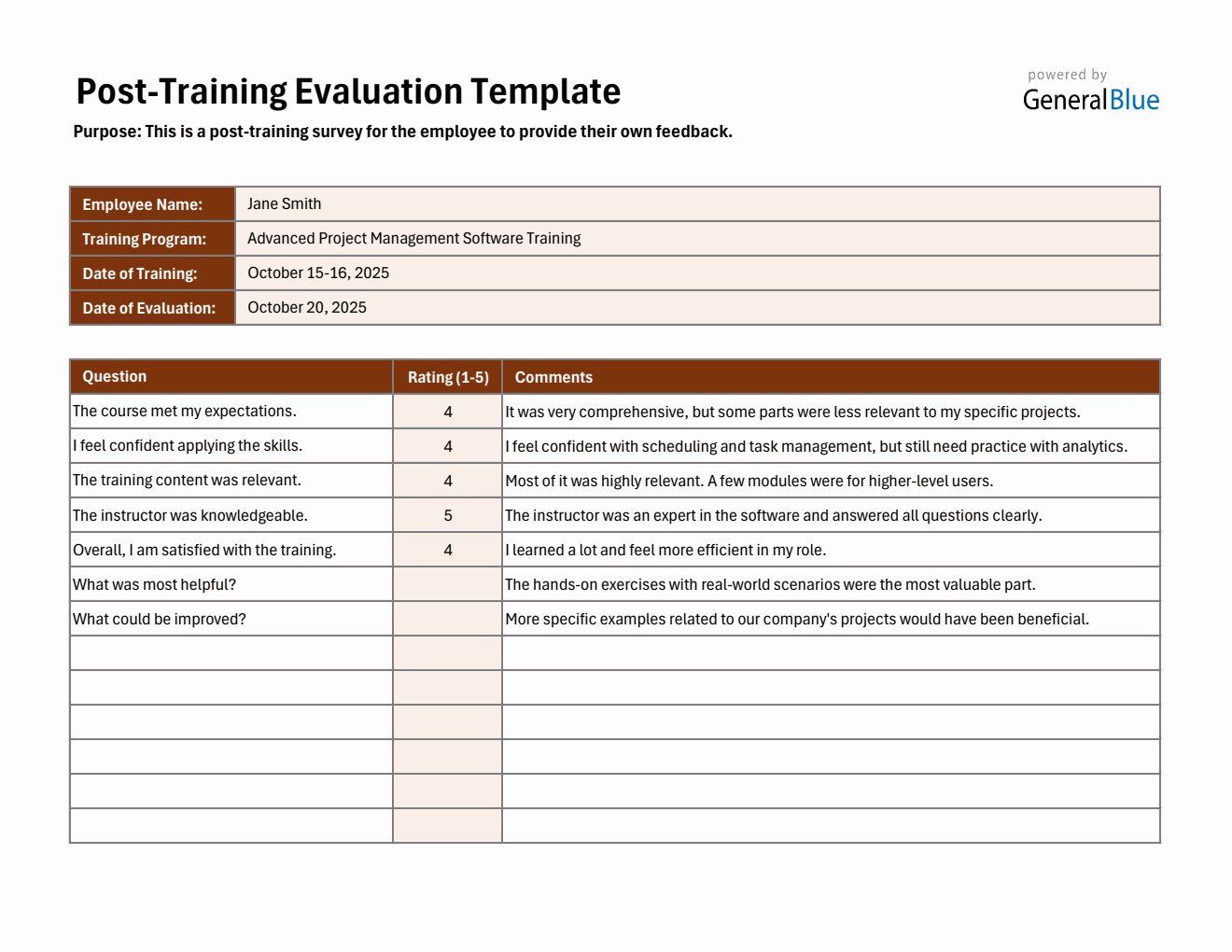 Free Employee Post-Training Evaluation Form Downloadable in Excel