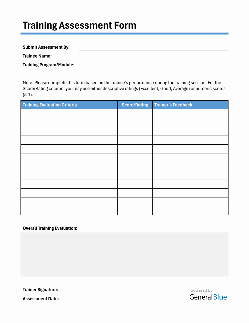 Classic Employee Training Assessment Form - Free PDF Download