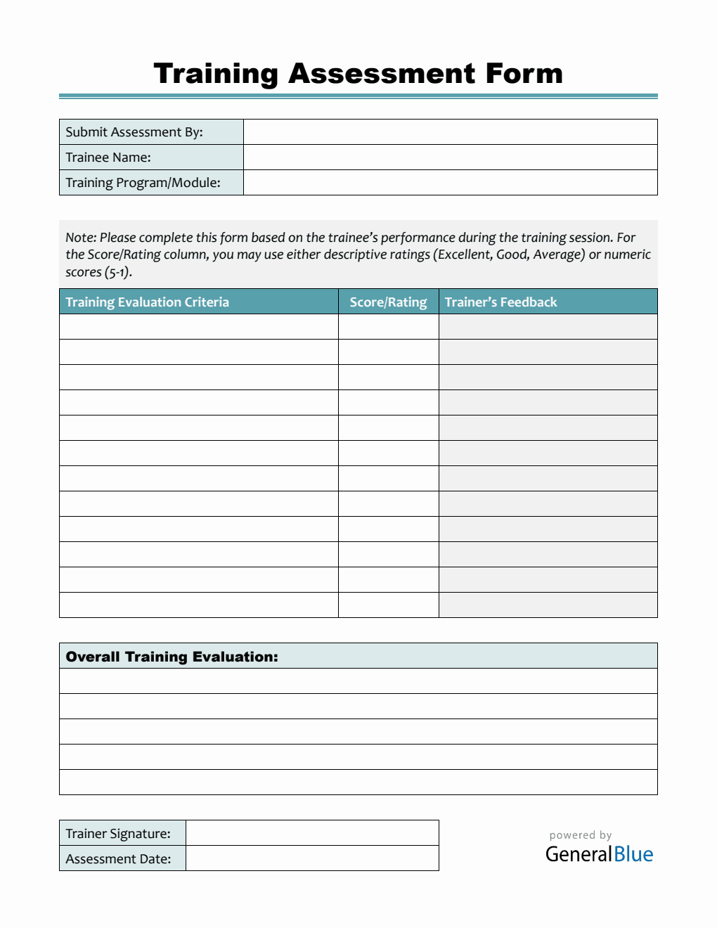 Downloadable Employee Training Assessment Form - Free PDF Download