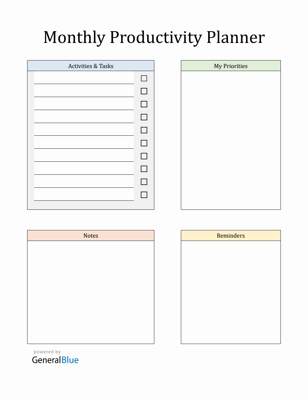 Free Monthly Planner Template Word (Colored)