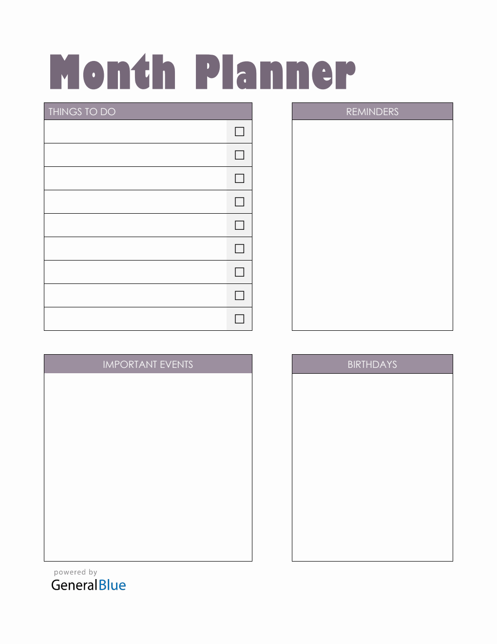 Simple Monthly Planner in PDF