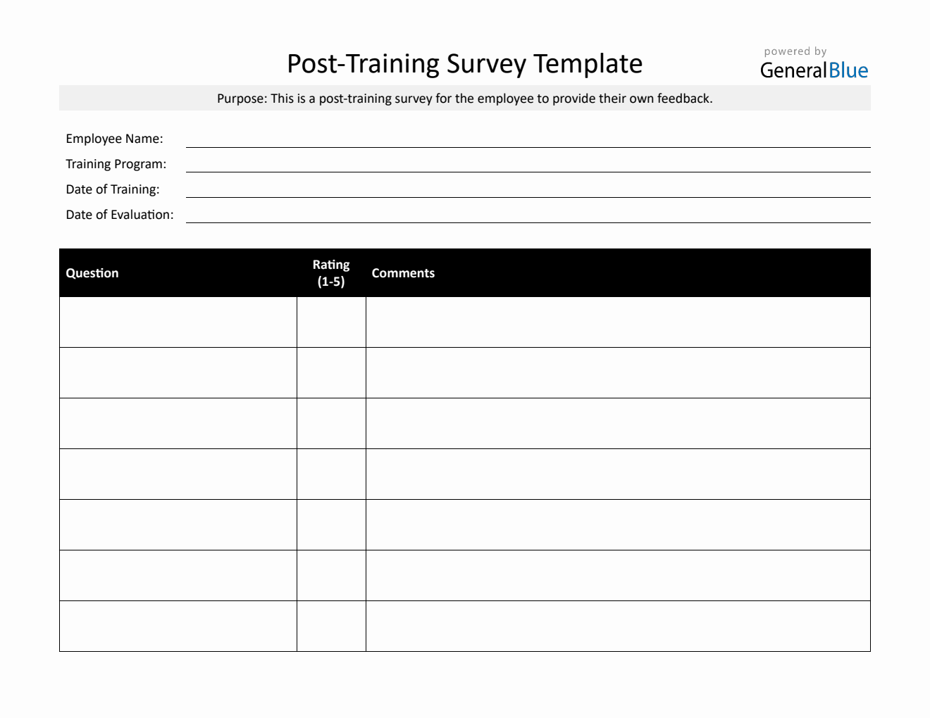 Free to Download Post-Training Survey Template (PDF Format)