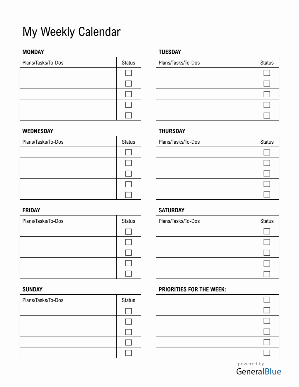 Weekly Checklist PDF - Free To Print