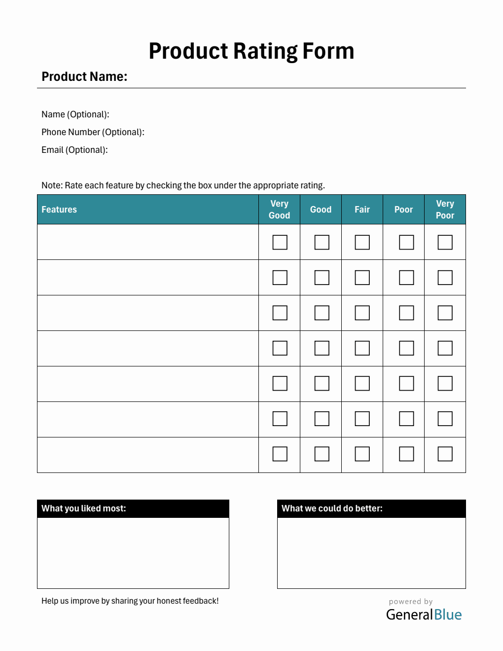 PDF Product Feedback Form - Portrait Style