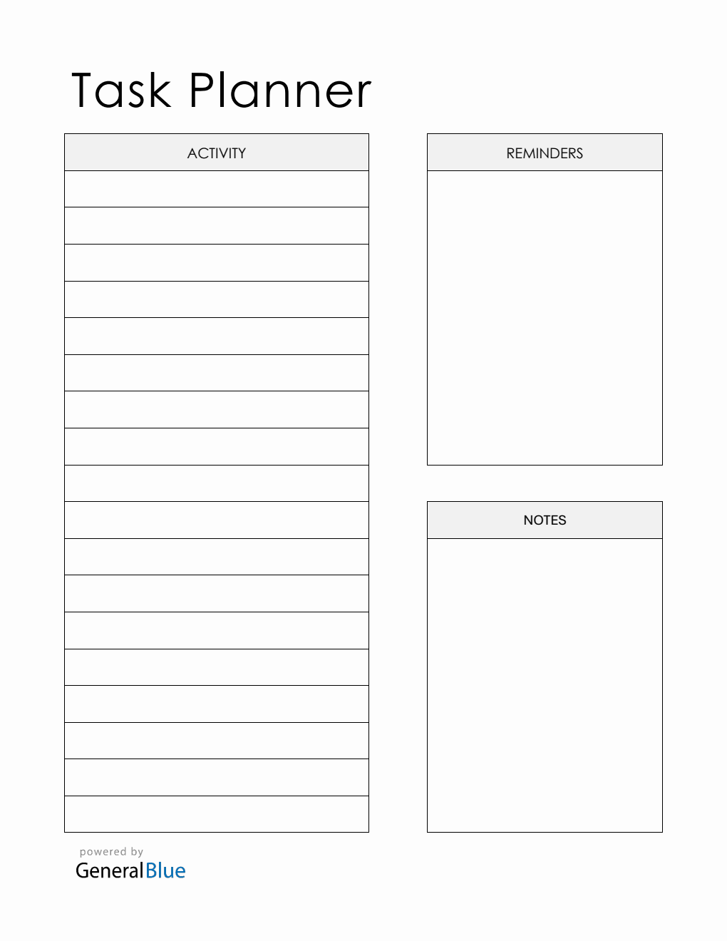 Printable Task and Activity Planner Template in PDF