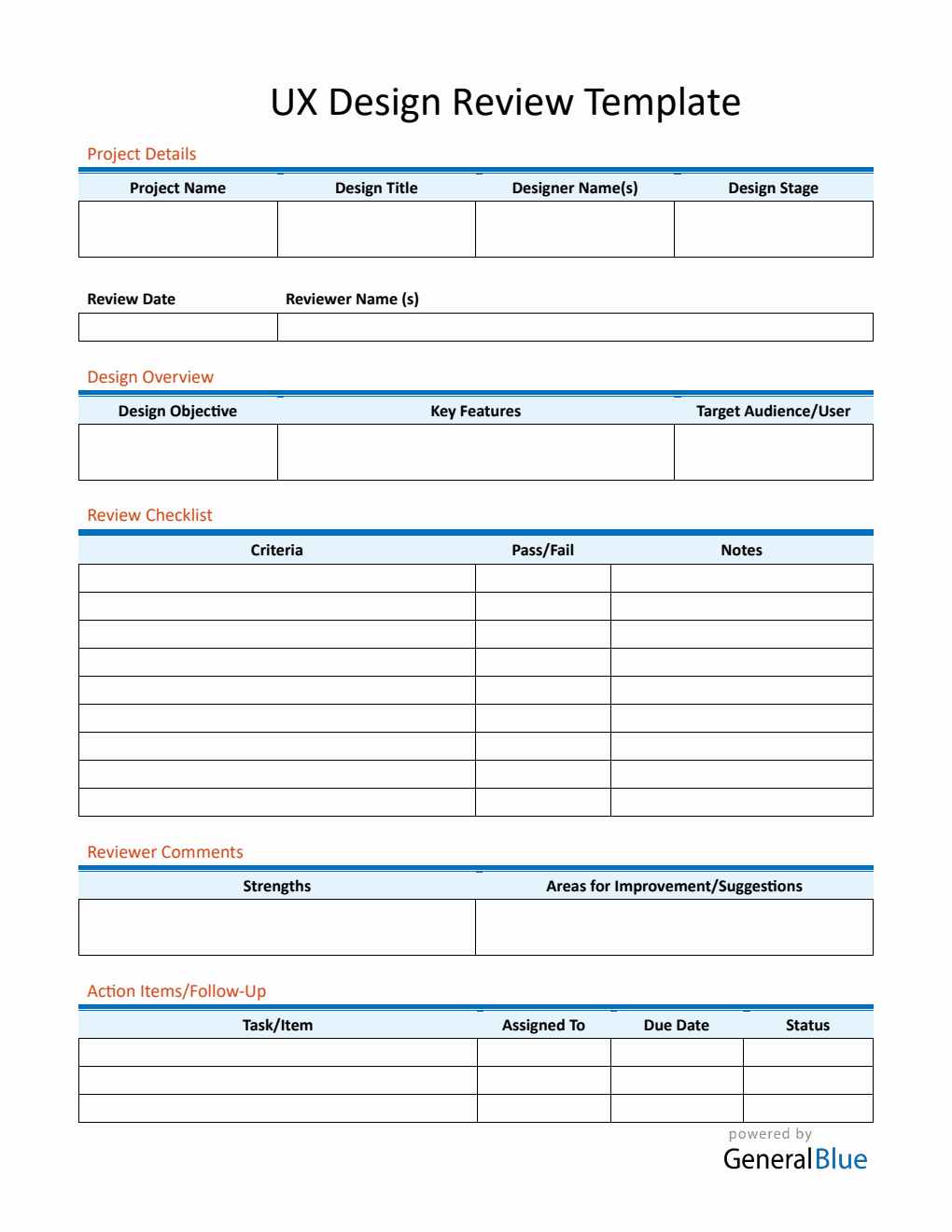 Downloadable UX Design Review Template (PDF Format)