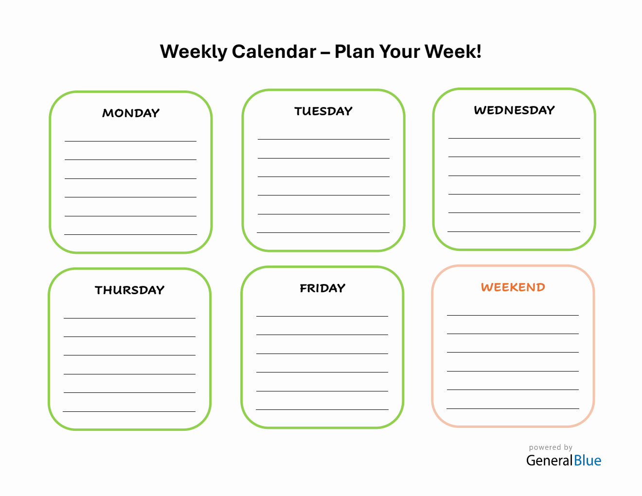  Weekly Calendar Template in PDF Format
