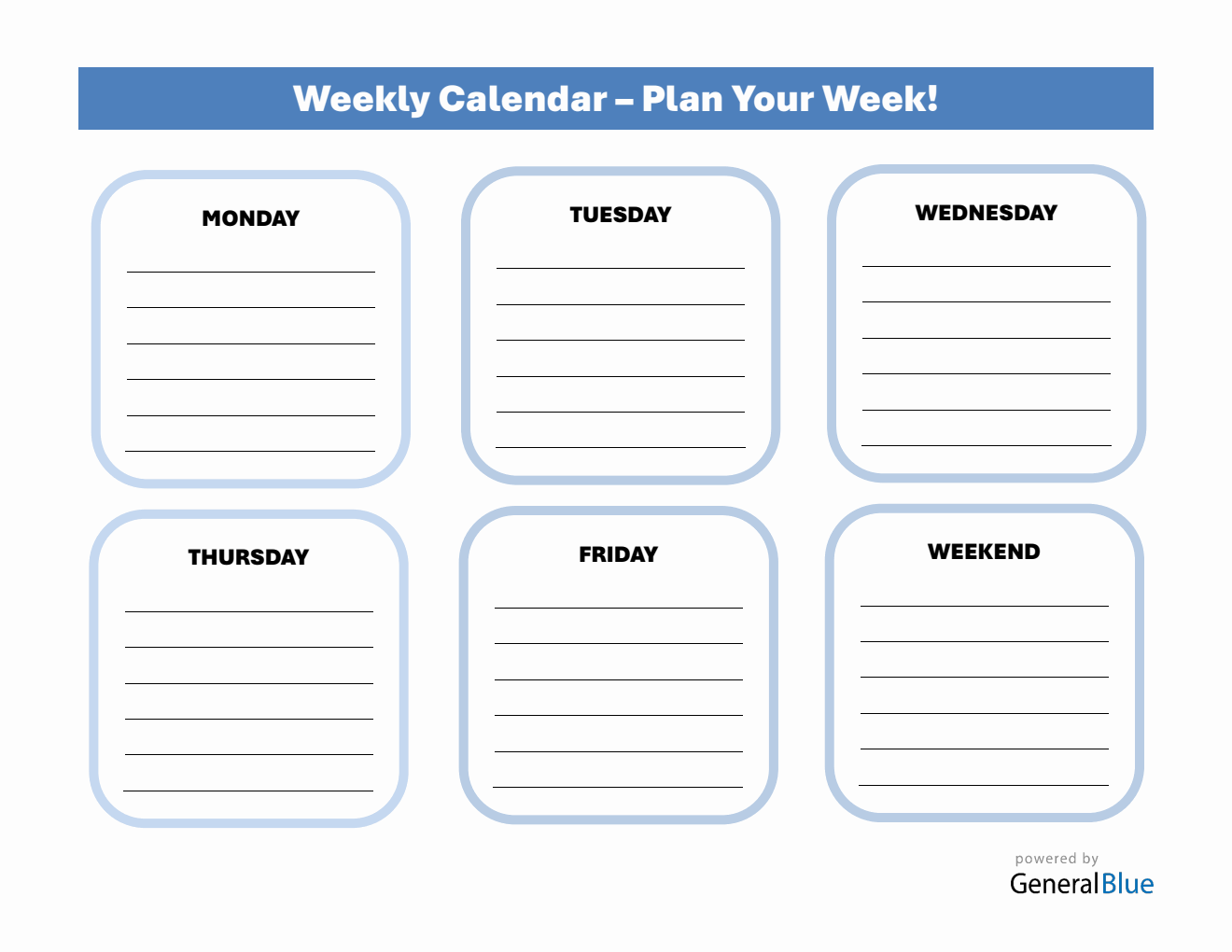 Customizable Weekly Calendar Template in PDF Format