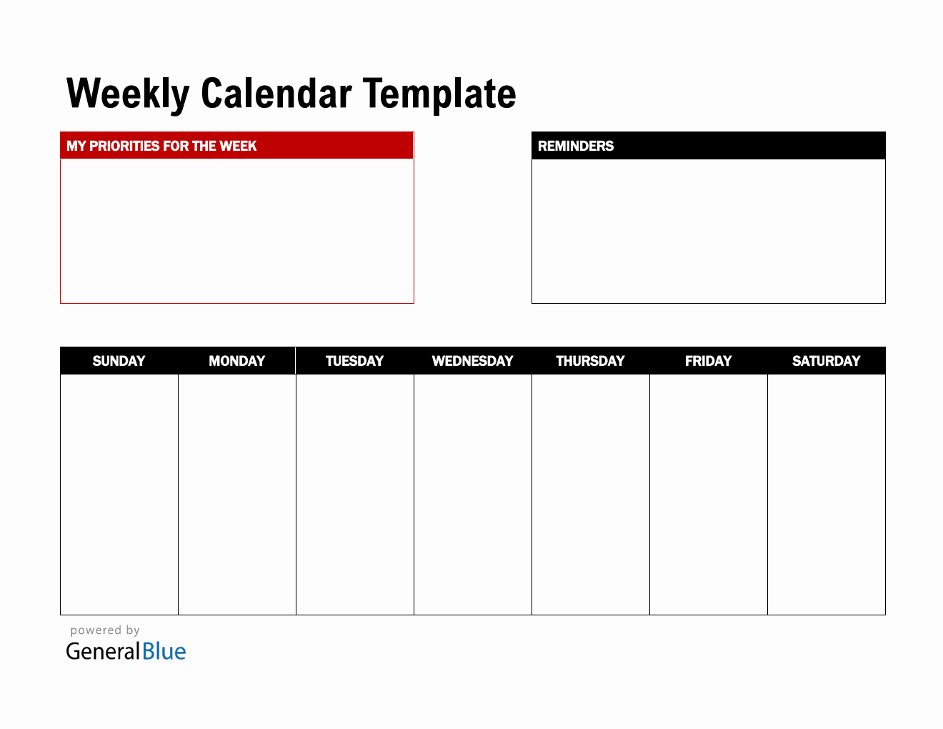 Free Weekly Calendar Customizable in PDF