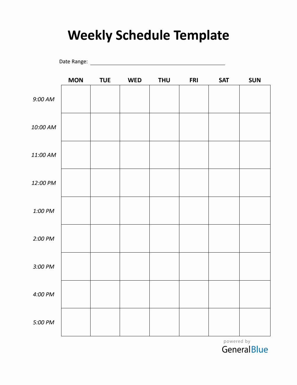 Printable Weekly Hourly Planner Template (9AM – 5PM Schedule) | Free Word Download