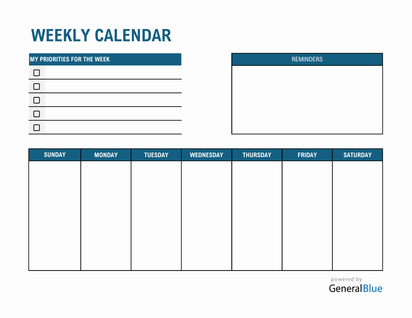 Weekly Calendar Excel