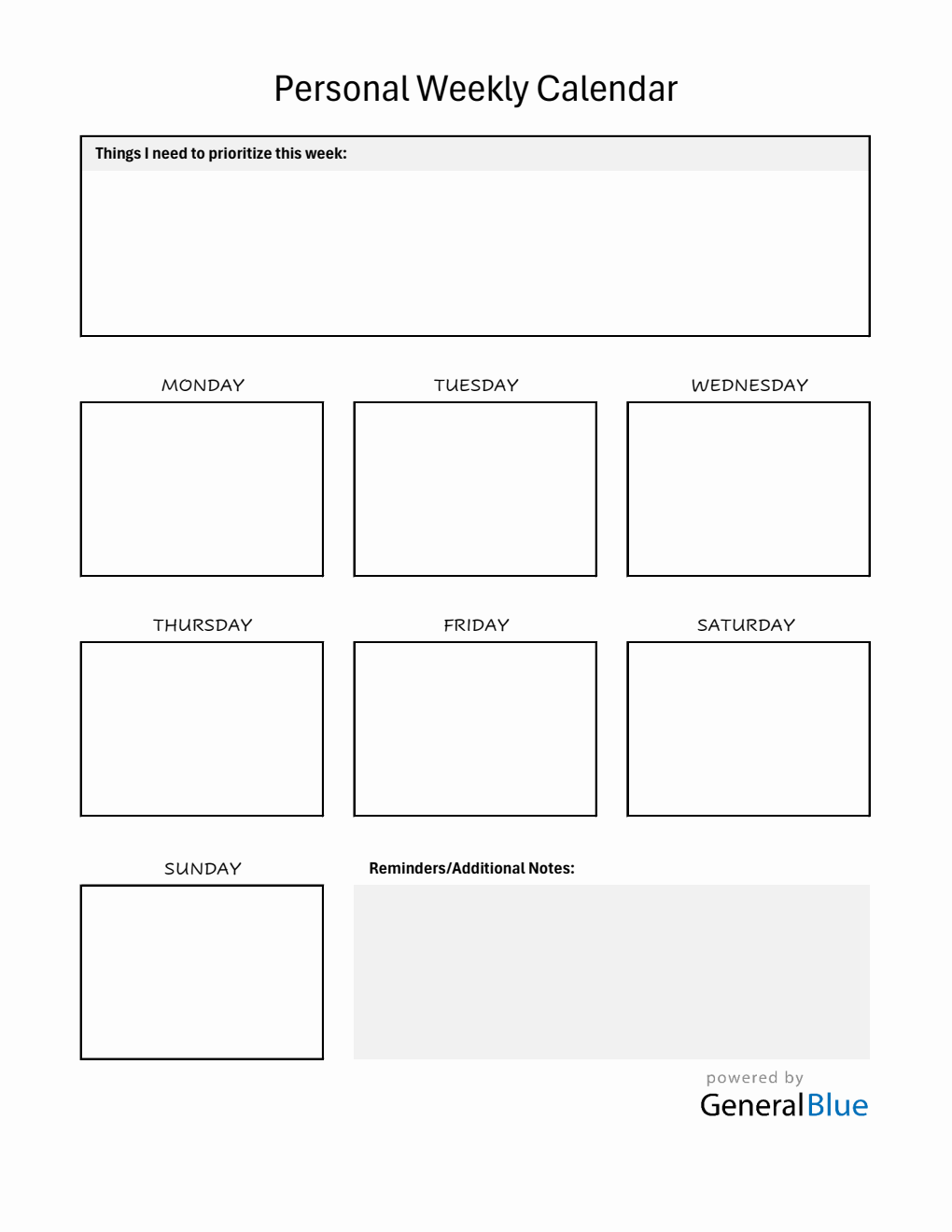 Modifiable Weekly Calendar Excel