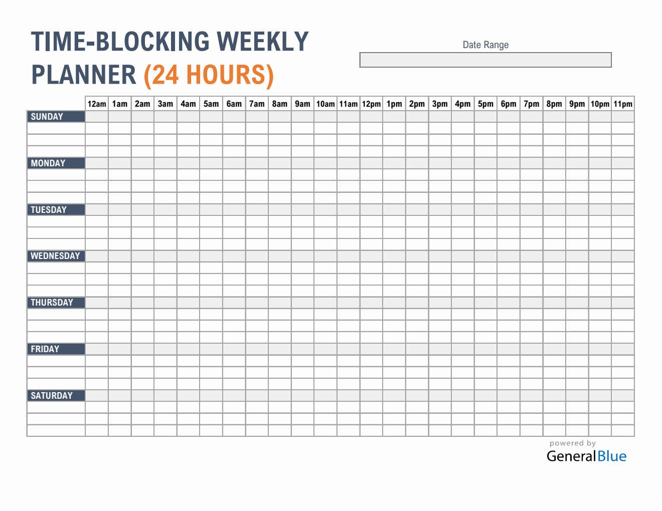 Time Blocking Weekly Planner (Excel Format)