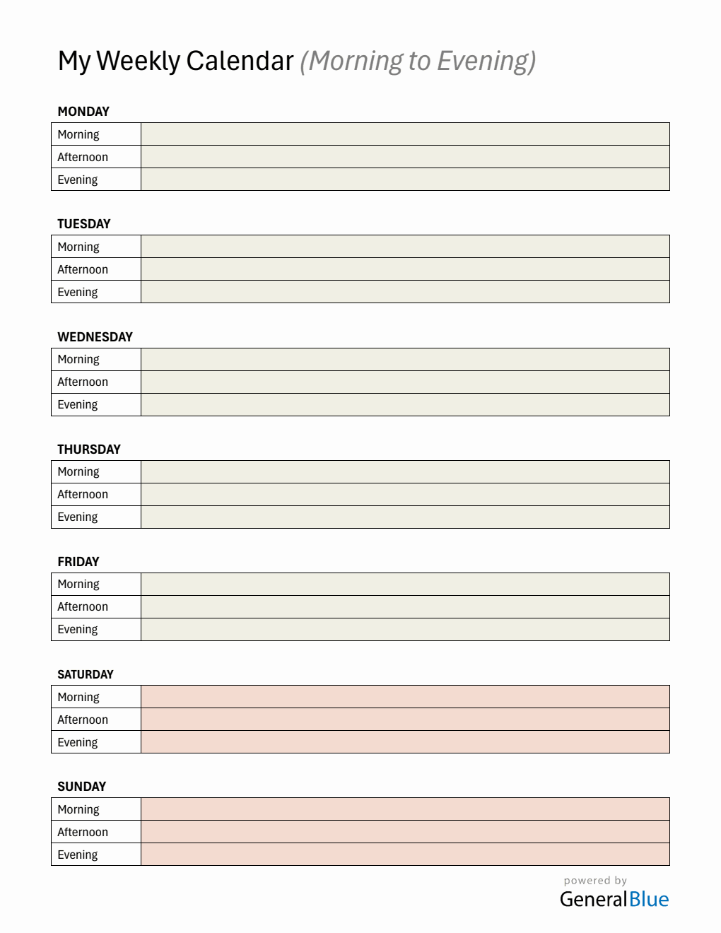 Free Portrait Weekly Planner in Word