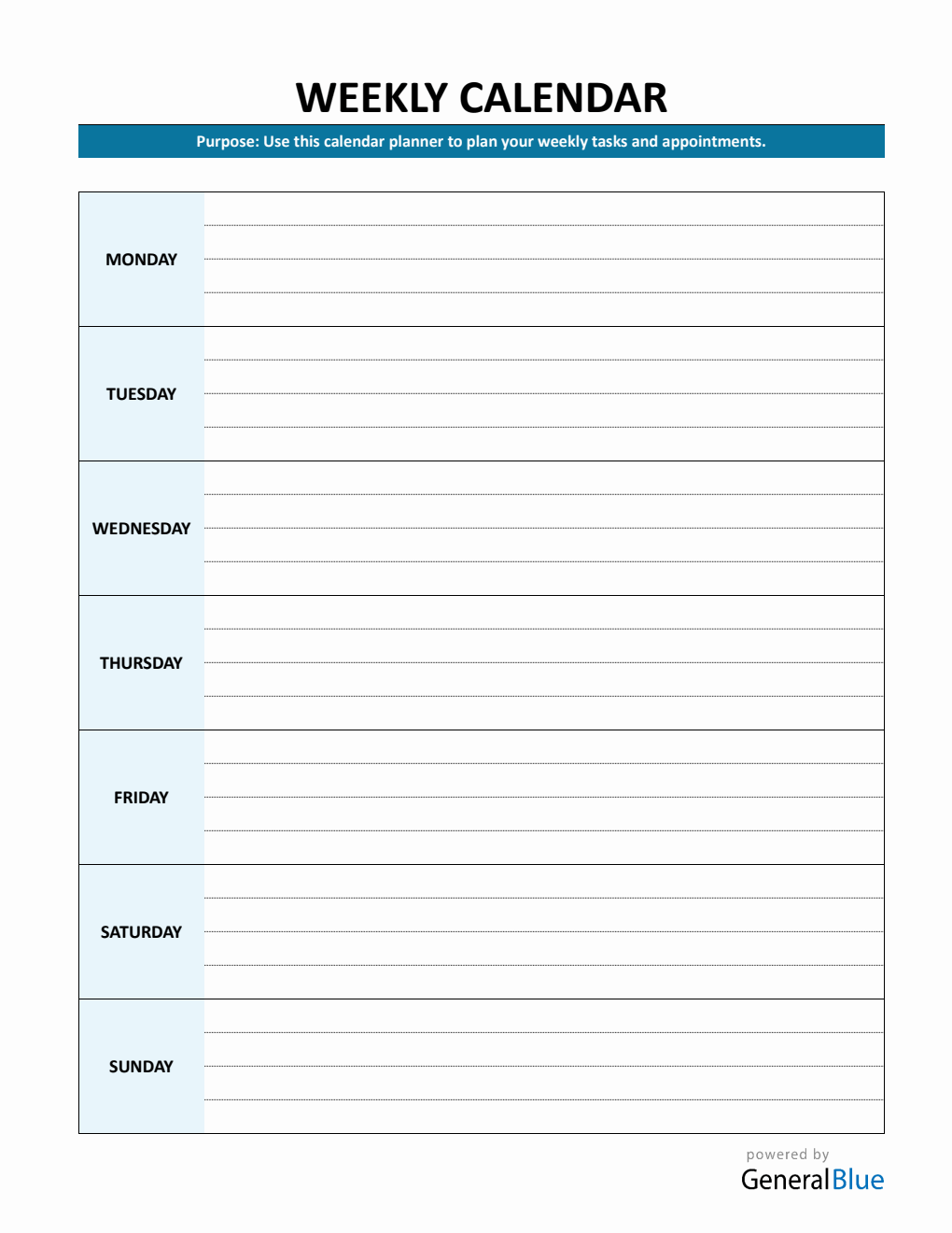 Week-At-A-Glance Planner – Free Simple Word Template