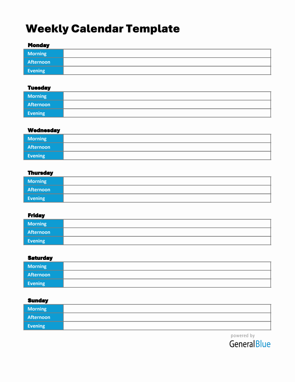 Vertical Weekly Planner in Excel (Fillable Layout)